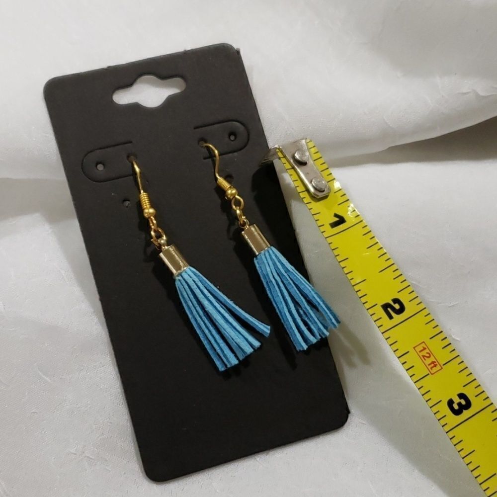 Blue leather tassel earrings - Picture 3 of 3